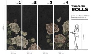 Tapet Rose Dream black - Vinil - 100 x 300 cm