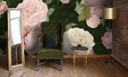 Tapet Roses Dark Green - Vinil - 100 x 300 cm