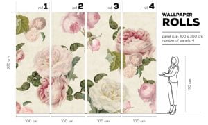 Tapet Roses cream - Vinil - 100 x 300 cm