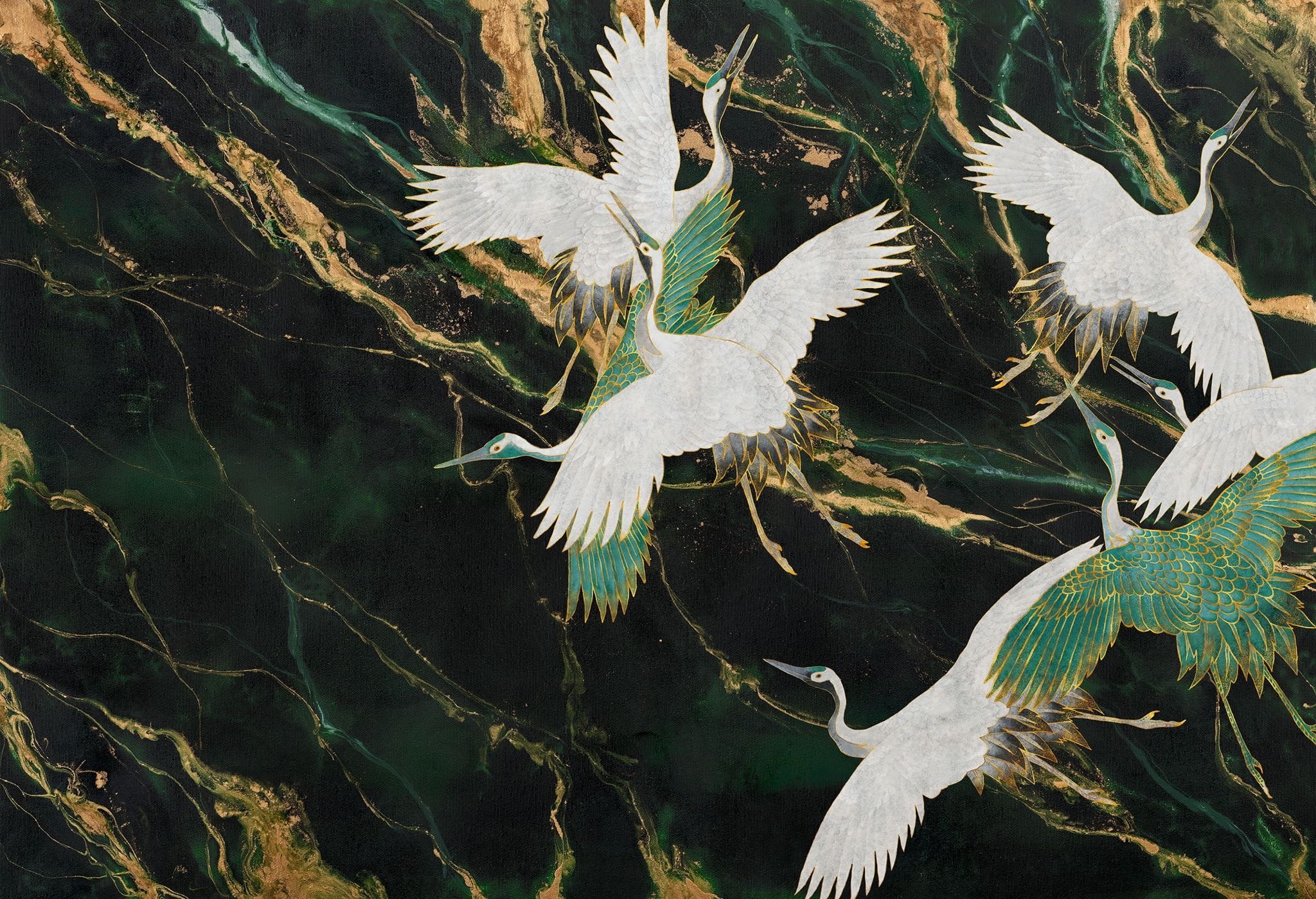 Tapet Emerald Tsuru - Vinil - 100 x 300 cm