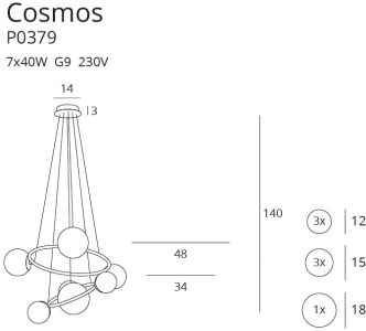 Candelabru COSMOS Maxlight - P0379 - G9 - metal, sticla - auriu