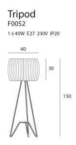 Lampadar Tripod - F0052 - metal, textil - E27 - 150x30x40 cm