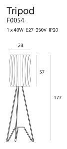 Lampadar Tripod – F0054 – metal, textil – E27 – 177x57x28 cm