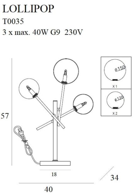 Lampa Lollipop Maxlight – T0035 – G9 – culoare alama