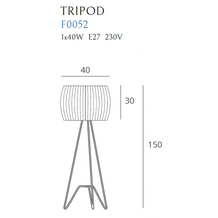 Lampadar Tripod - F0052 - metal, textil - E27 - 150x30x40 cm