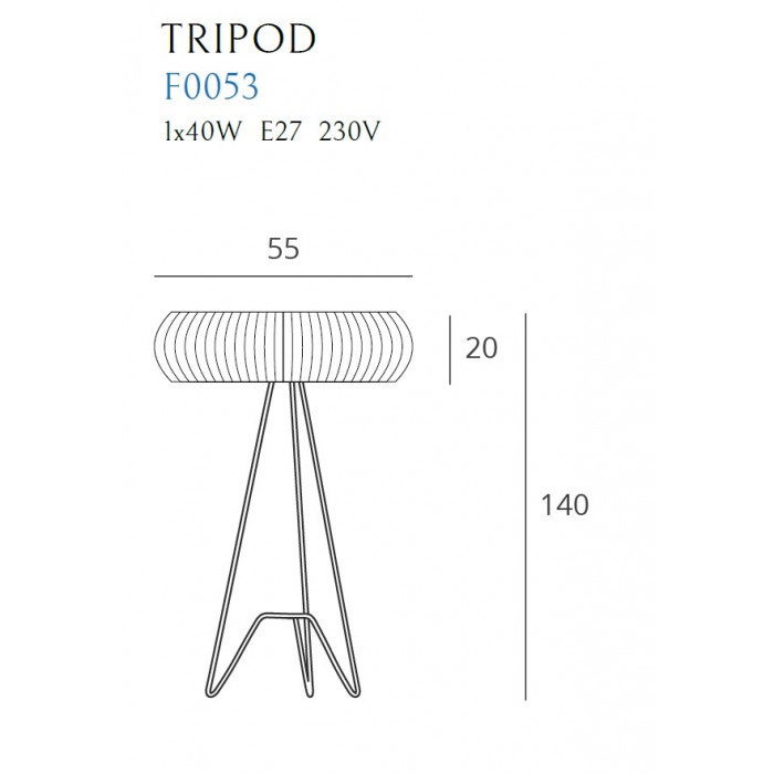 Lampadar Tripod – F0053 – metal, textil – E27 – 140x20x55 cm
