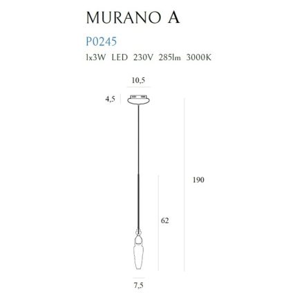 Pendul MURANO Maxlight – P0245 – metal, sticla - LED - crom