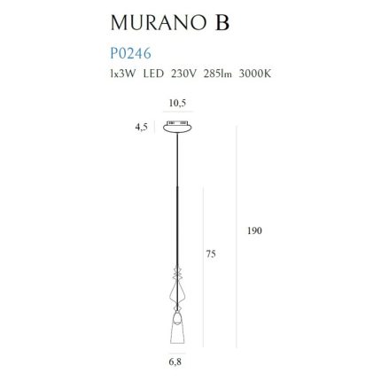 Pendul MURANO Maxlight – P0246 – metal, sticla - LED - crom