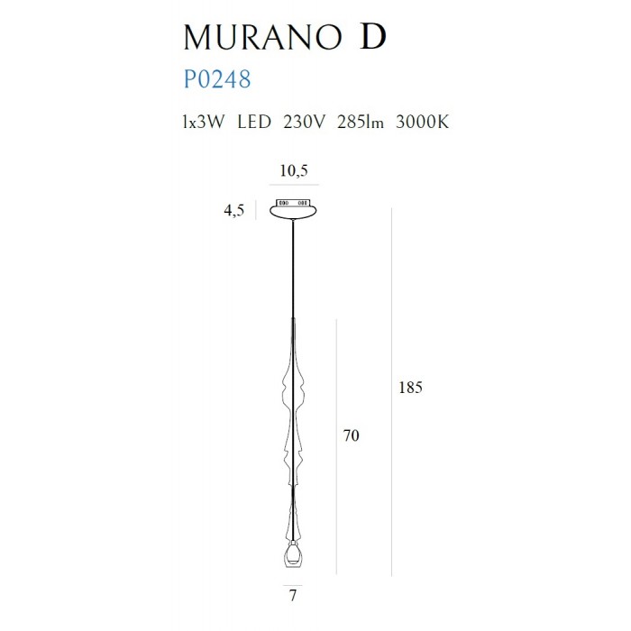 Pendul MURANO Maxlight – P0248 – metal, sticla - LED - crom