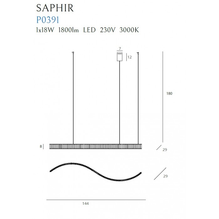 Suspensie SAPHIR Maxlight – P0391 – metal, cristal – LED – crom